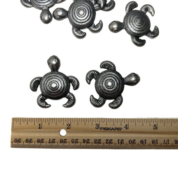 6 Turtle Pendants Antique Silver Tone Jewelry Making Supplies Destash - Picture 5 of 8
